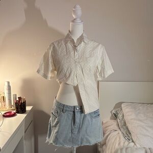 Cream polkadot Button-Up Shirt